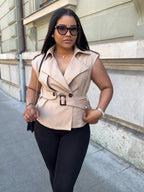 Pretty Beige Sleeveless Trench