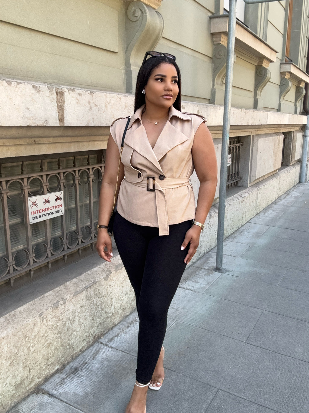 Pretty Beige Sleeveless Trench
